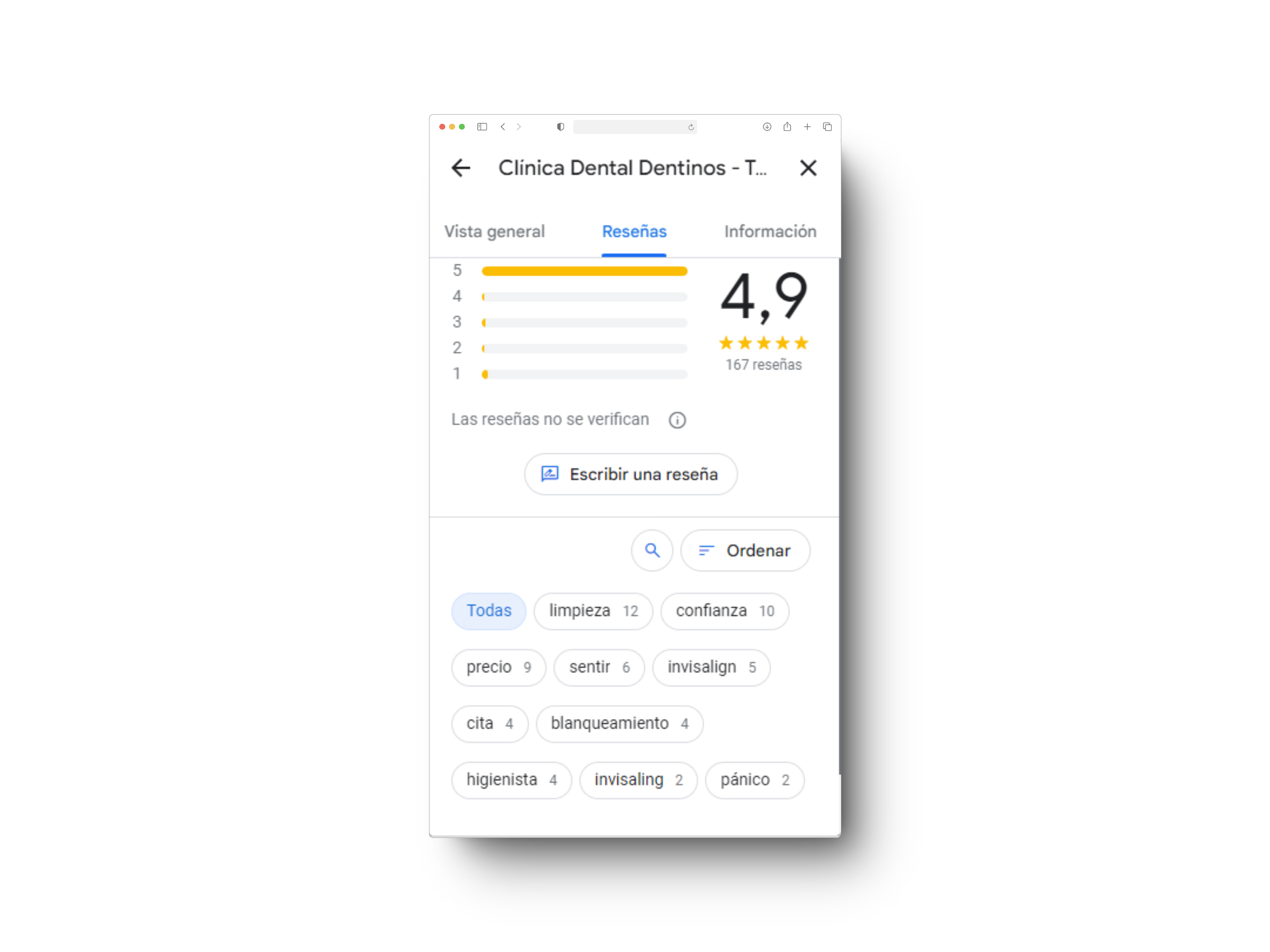 reseñas clinicas dentales google